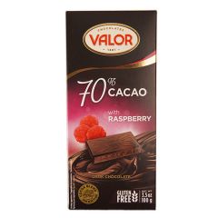 Шоколад чорний з малиною 70% Valor 100г